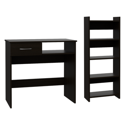 Black Computer Desk with Bookcase - 31.5" Workspace for Home Office