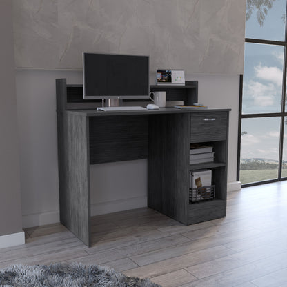 Computer Desk with Top Open Shelf, 1-Drawer and 2-Storage Shelves, Smokey Oak