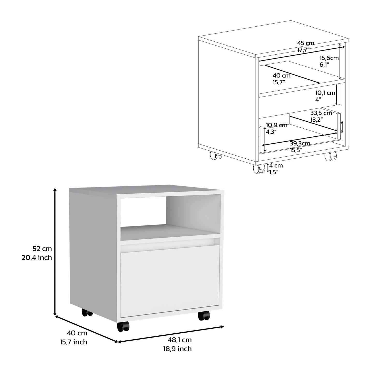 White Nightstand with Drawer - 20"H Bedroom Storage