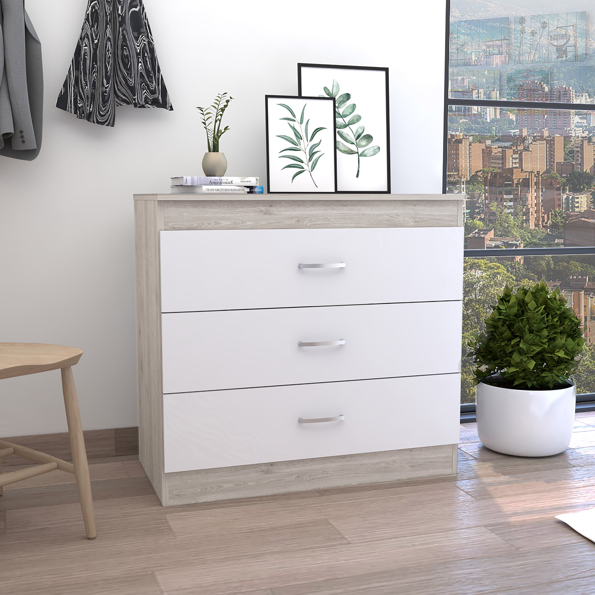 Dresser 29"H, Three Drawers, Multicolor Engineered Wood
