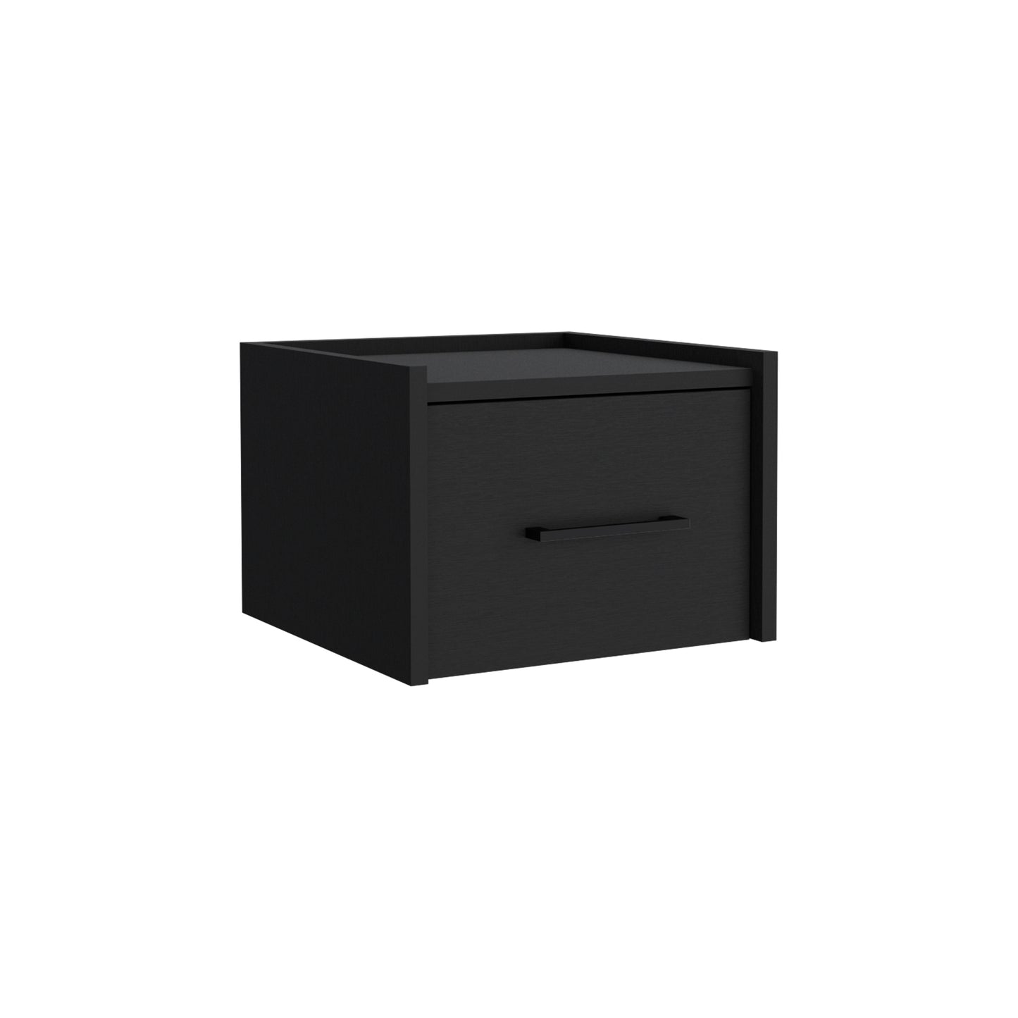 Black Wall-Mounted Nightstand with 1 Drawer - Bedroom Storage
