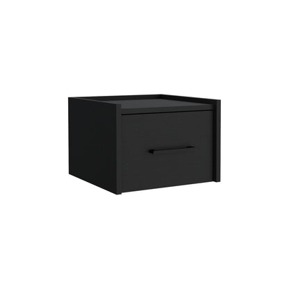 Black Wall-Mounted Nightstand with 1 Drawer - Bedroom Storage