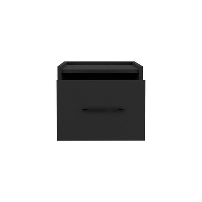 Black Wall-Mounted Nightstand with 1 Drawer - Bedroom Storage