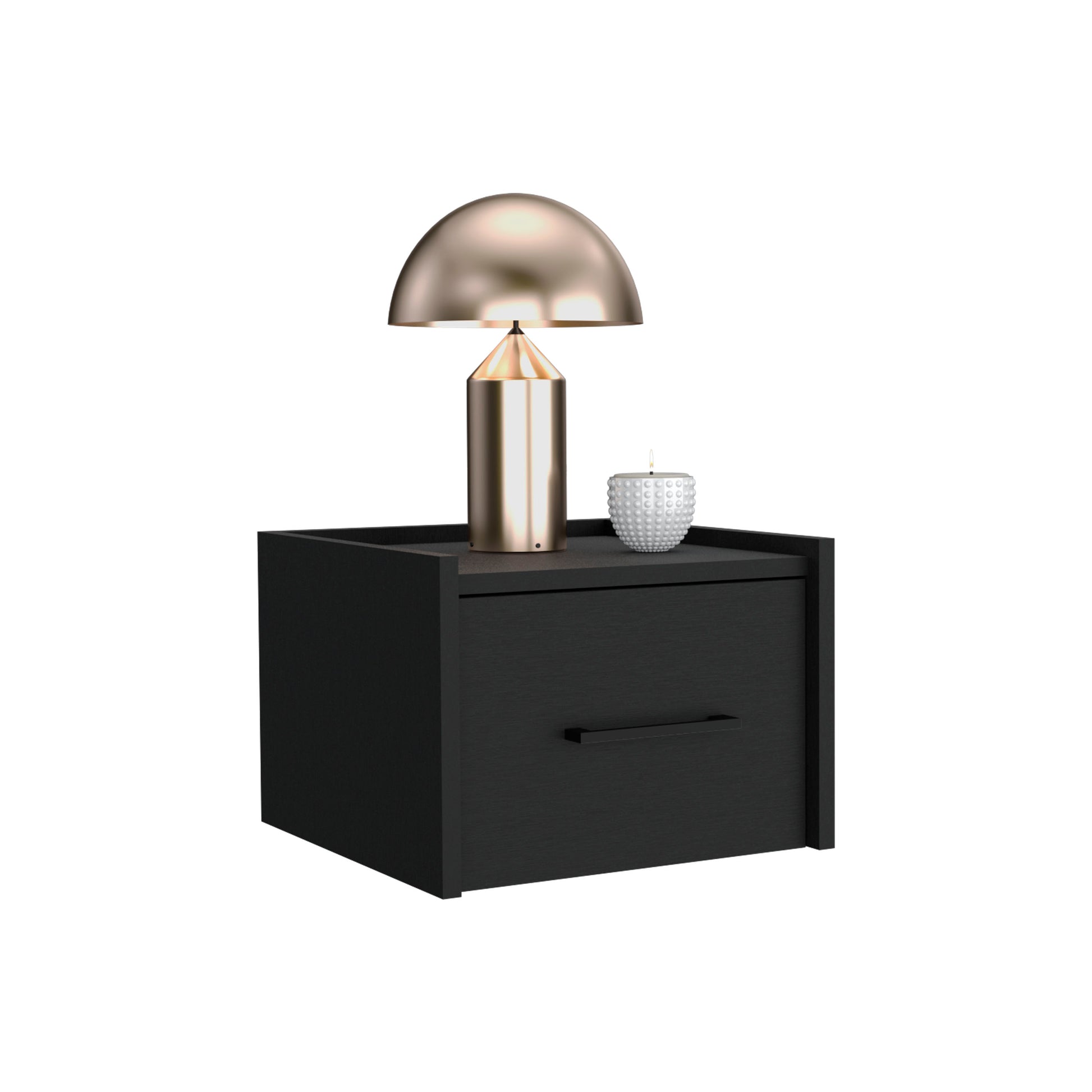 Black Wall-Mounted Nightstand with 1 Drawer - Bedroom Storage