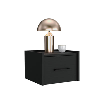 Black Wall-Mounted Nightstand with 1 Drawer - Bedroom Storage