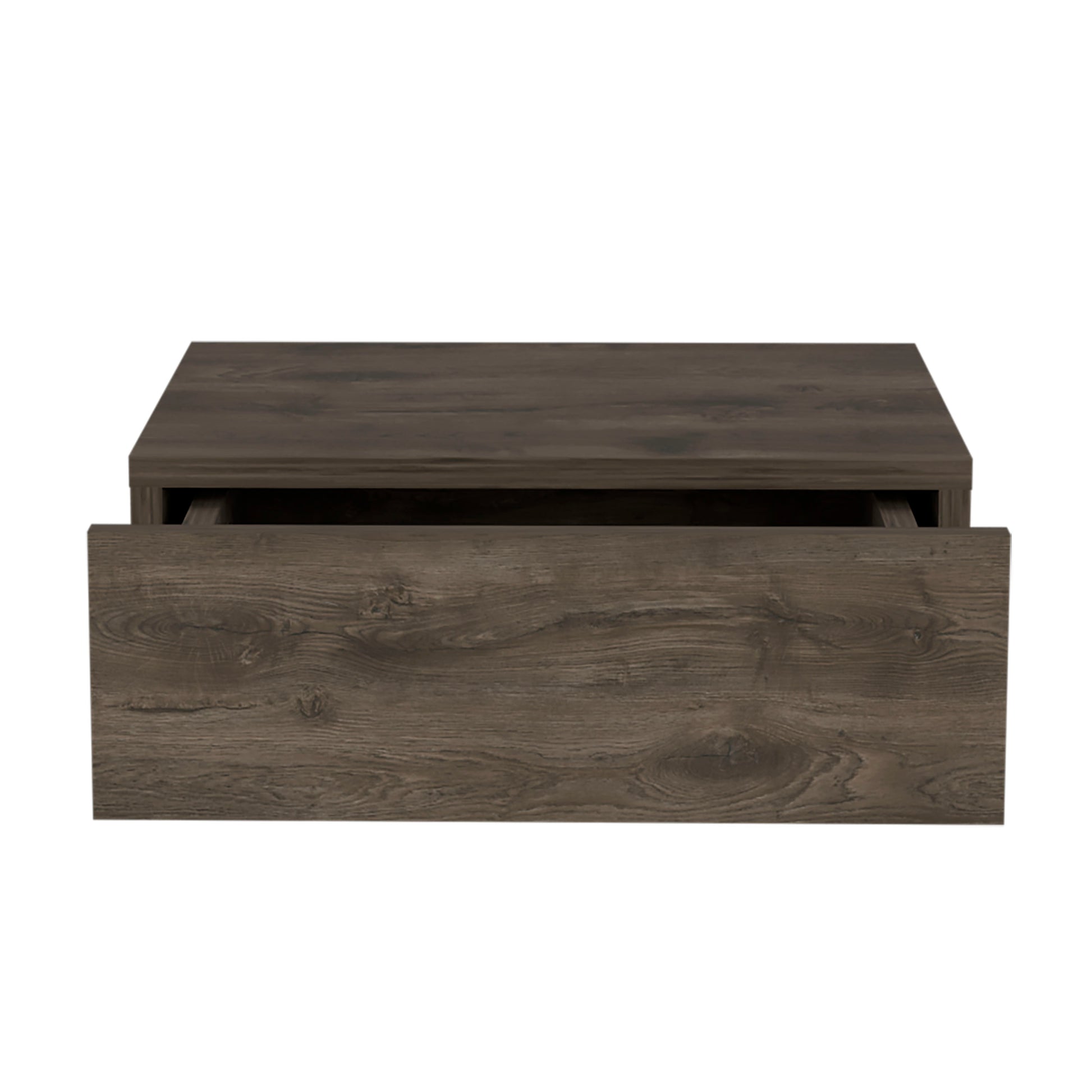 Dark Brown Pine Wall Mounted Nightstand with Drawer for Bedroom