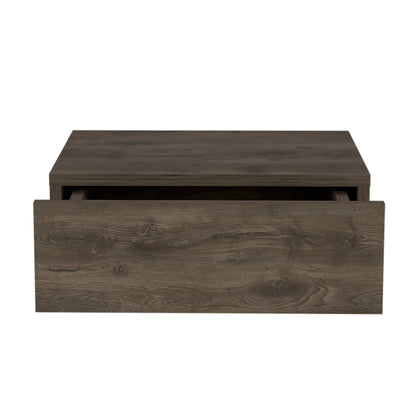 Dark Brown Pine Wall Mounted Nightstand with Drawer for Bedroom