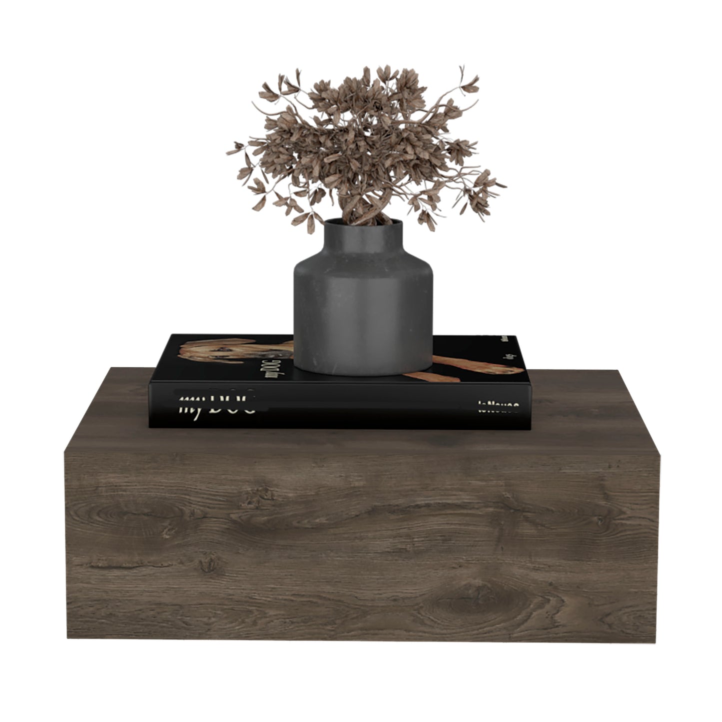 Dark Brown Pine Wall Mounted Nightstand with Drawer for Bedroom