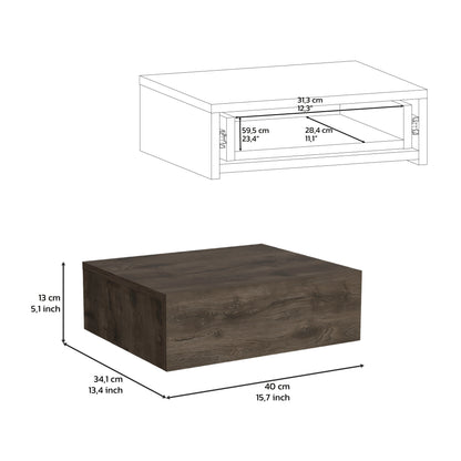 Dark Brown Pine Wall Mounted Nightstand with Drawer for Bedroom