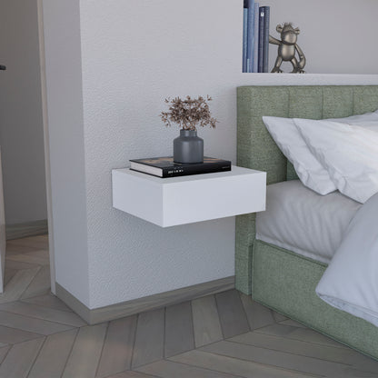 Floating Nightstand 5"H, Modern Wall-Mounted Bedside Shelf with Drawer, White