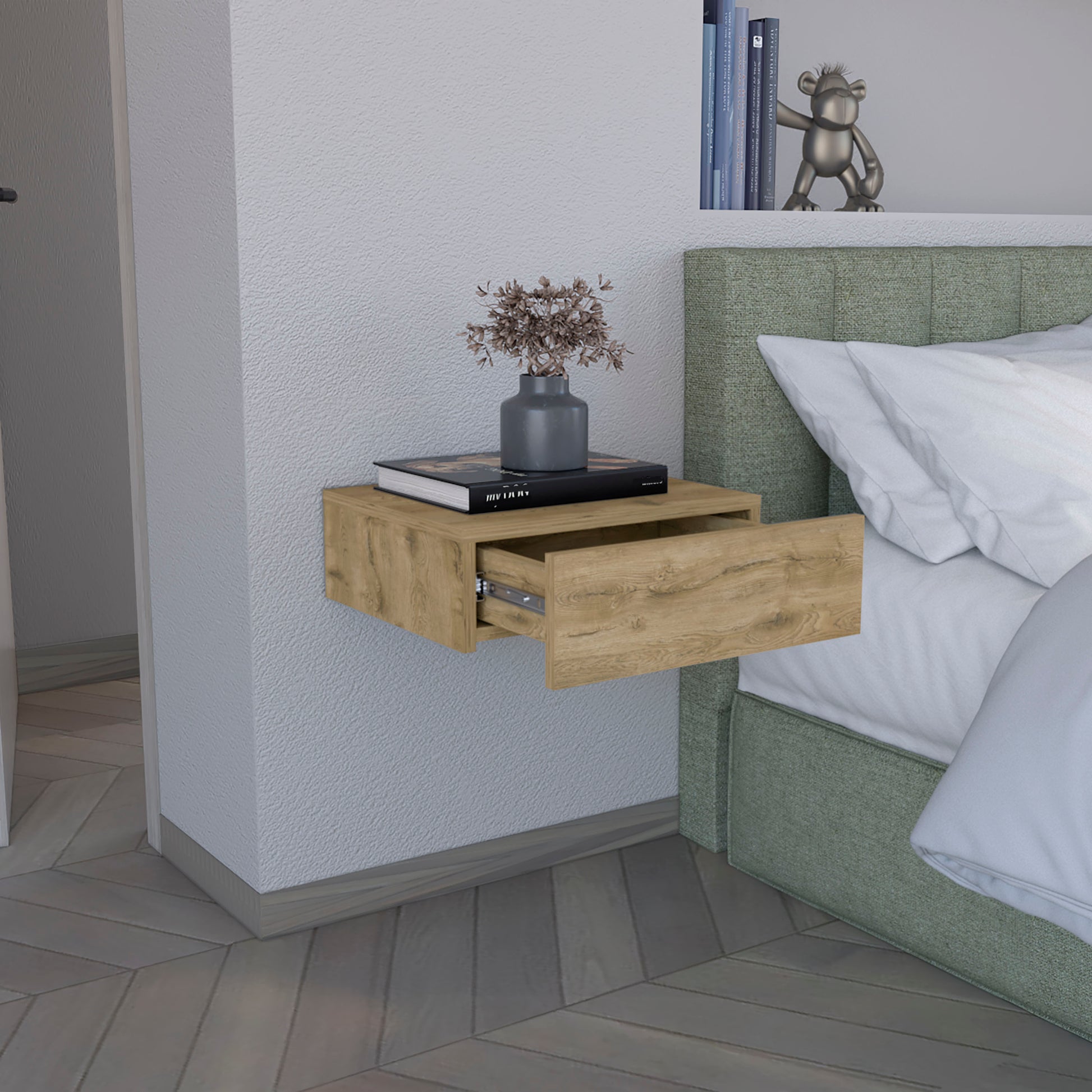 Floating Nightstand Beige Pine - 5"H Wall Mounted Shelf for Bedroom