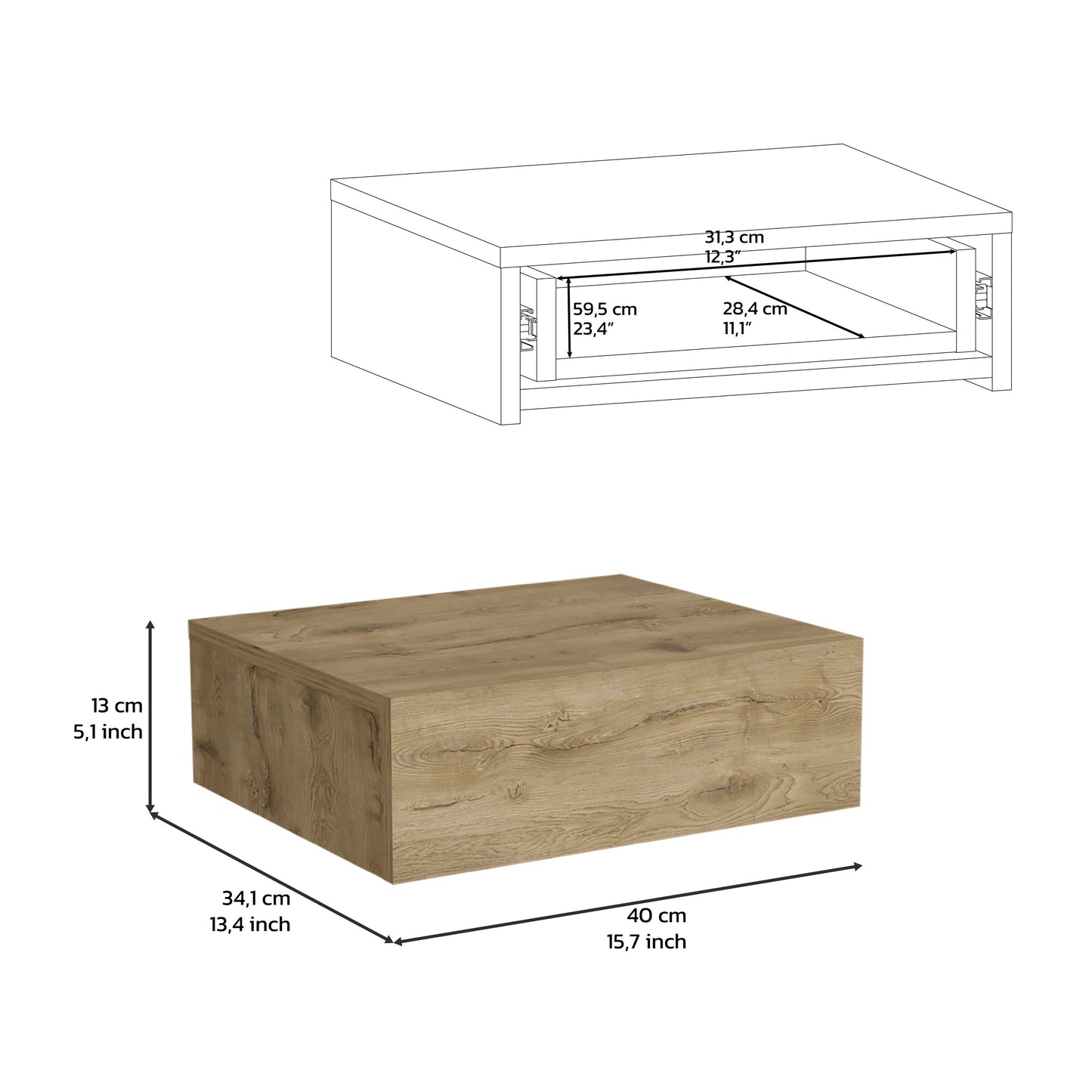 Floating Nightstand Beige Pine - 5"H Wall Mounted Shelf for Bedroom