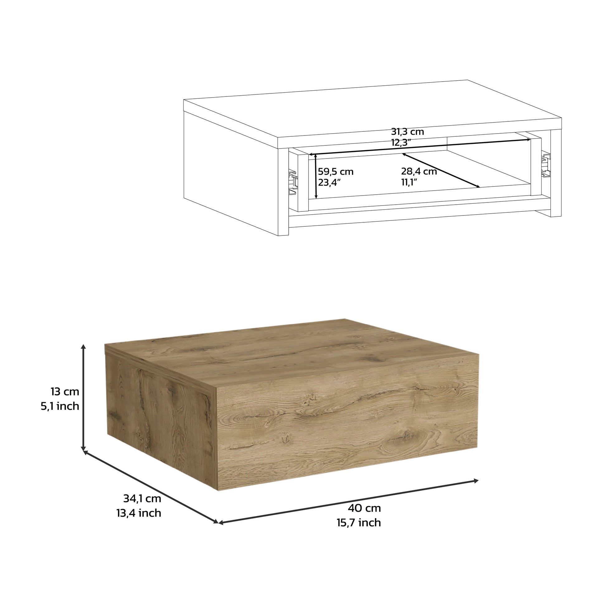 Floating Nightstand Beige Pine - 5"H Wall Mounted Shelf for Bedroom
