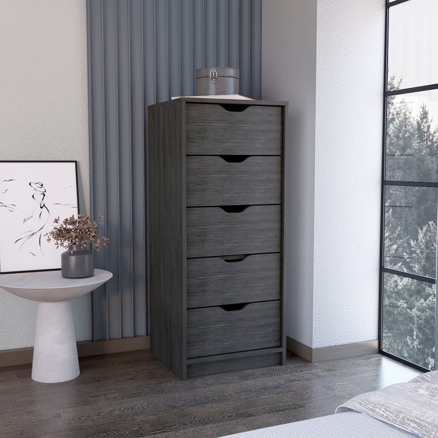 Narrow 42" Dresser - 5 Drawers, Oak Finish for Bedroom