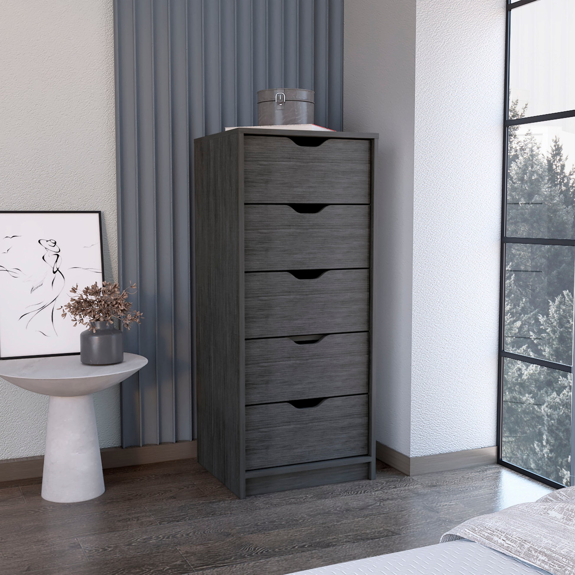 Narrow 42" Dresser - 5 Drawers, Oak Finish for Bedroom