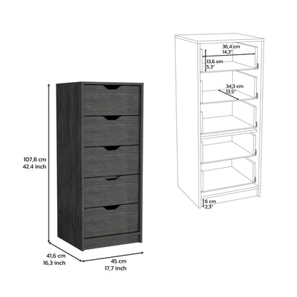 Narrow 42" Dresser - 5 Drawers, Oak Finish for Bedroom