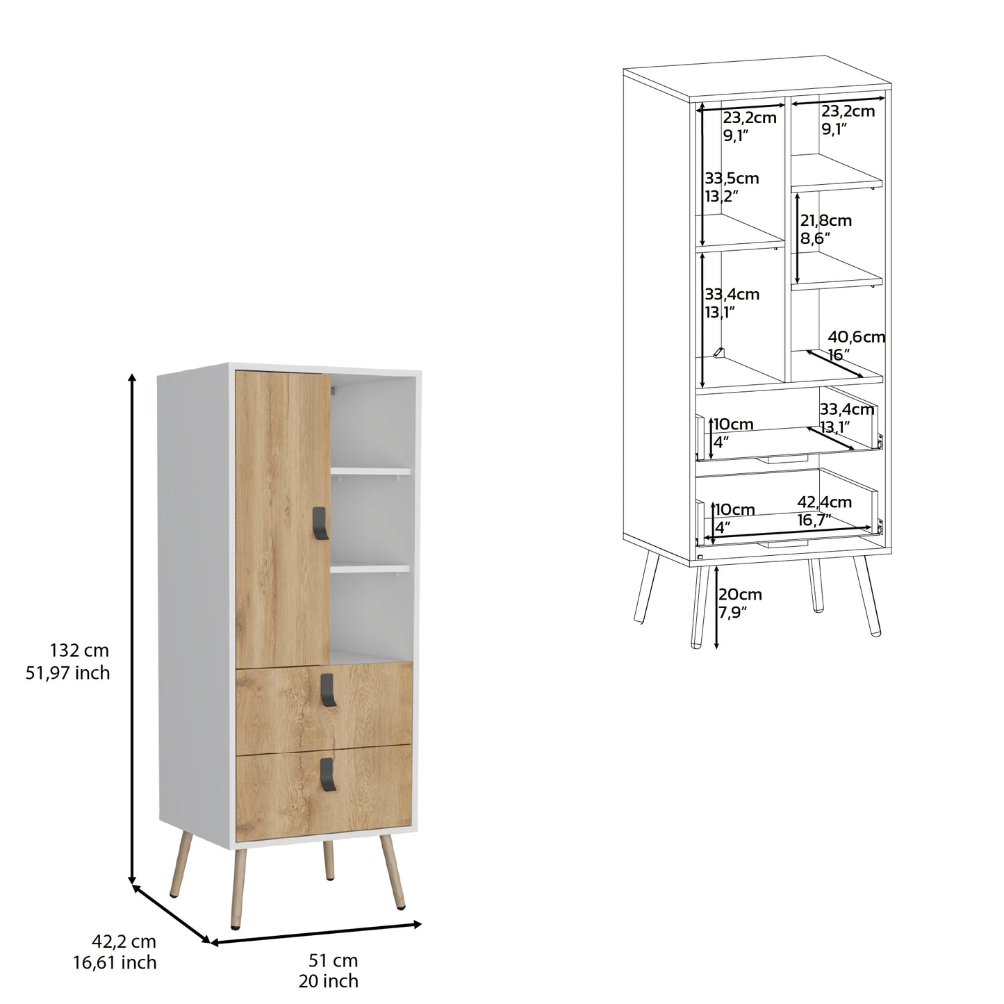 White Walnut Dresser - 52" Bedroom Storage