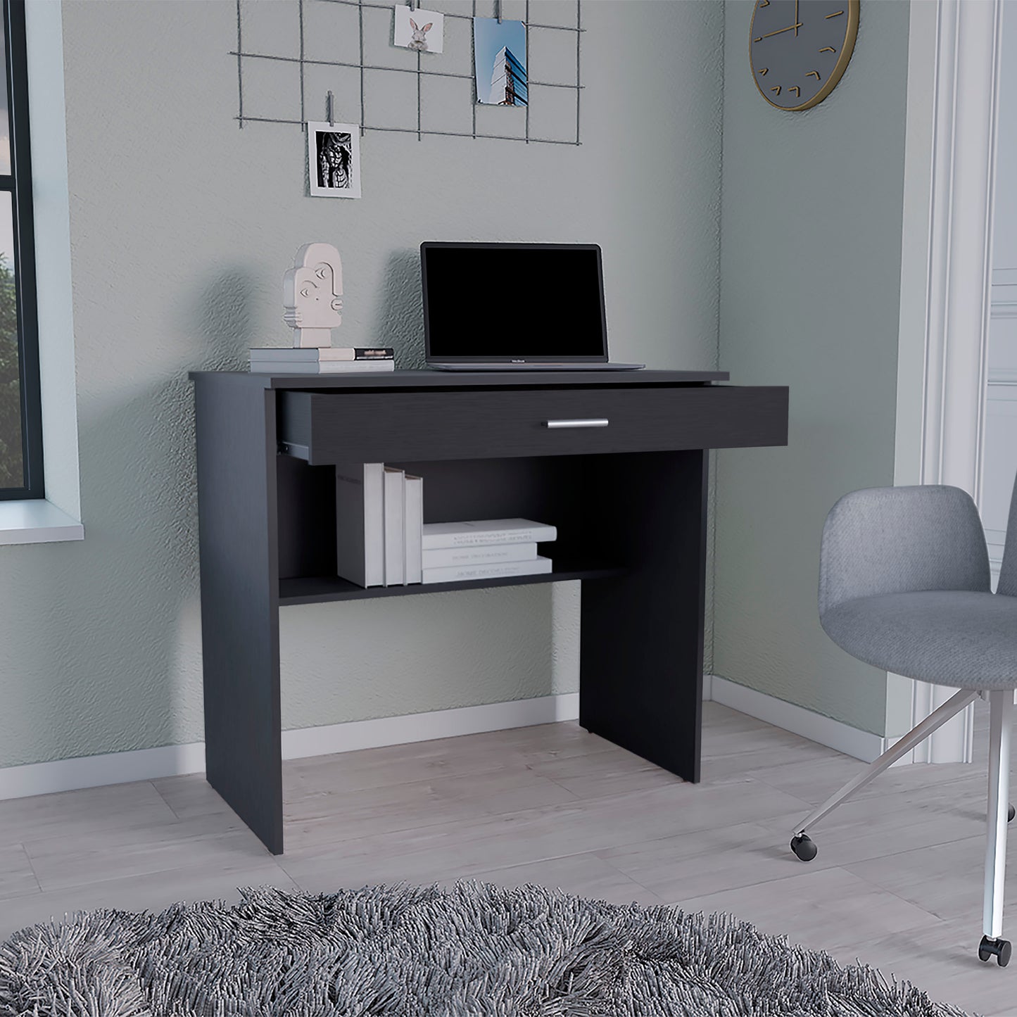 Black Pine Storage Desk - 31.5" Work Surface