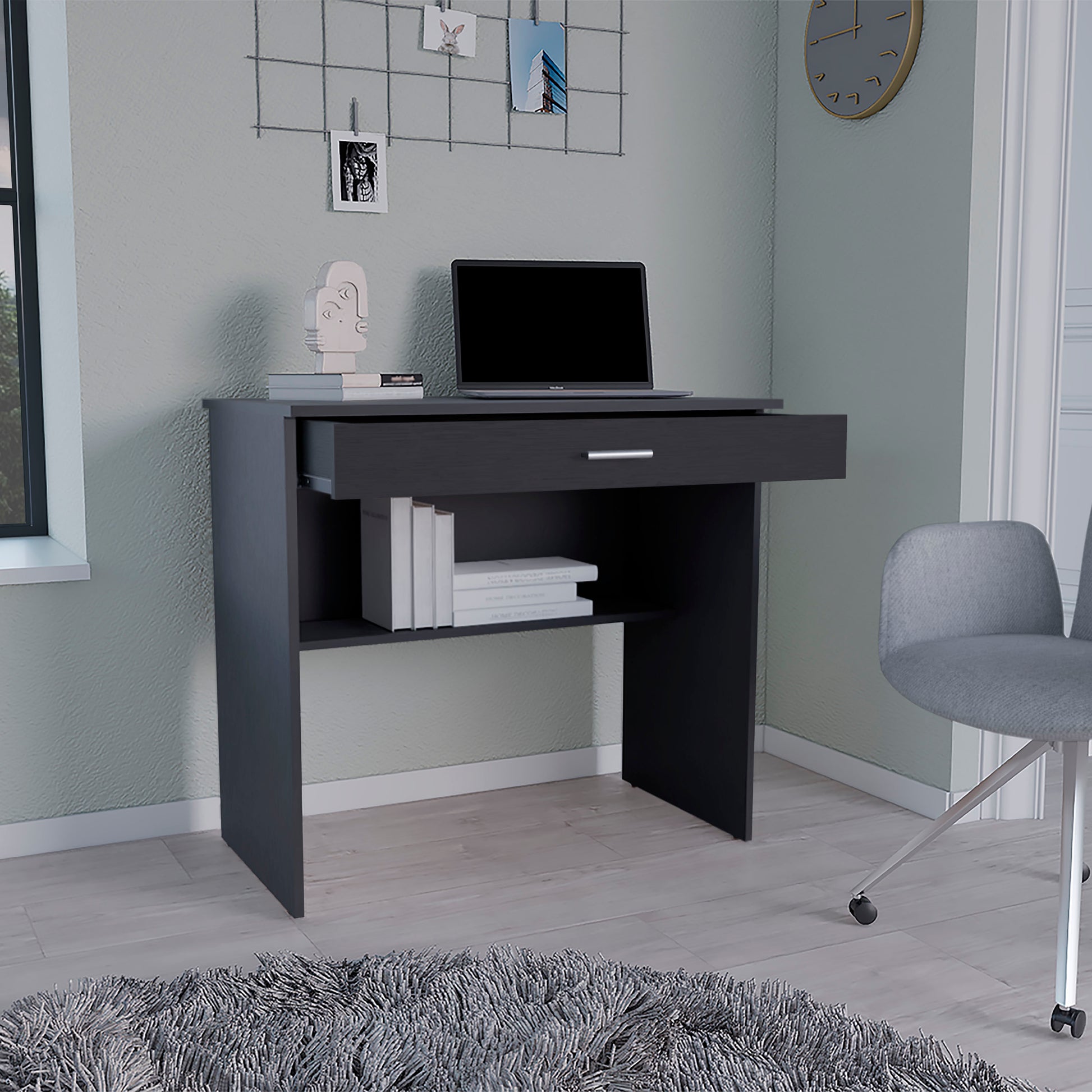 Black Pine Storage Desk - 31.5" Work Surface