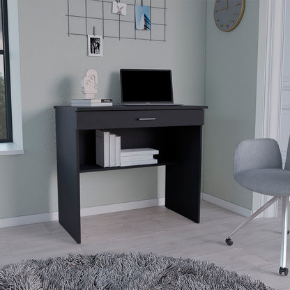 Montana Storage Desk, Spacious Stylish with Drawer and Shelf, Black