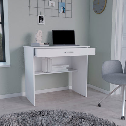 Montana Storage Desk - White, Spacious Workstation with Drawer & Shelf