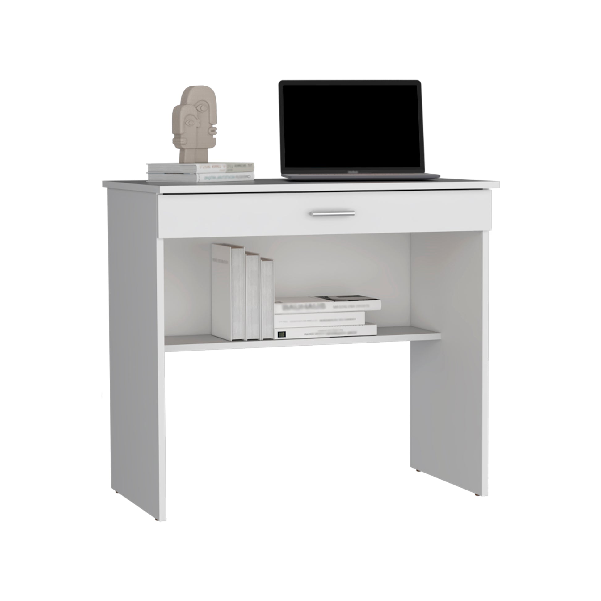 Montana Storage Desk - White, Spacious Workstation with Drawer & Shelf