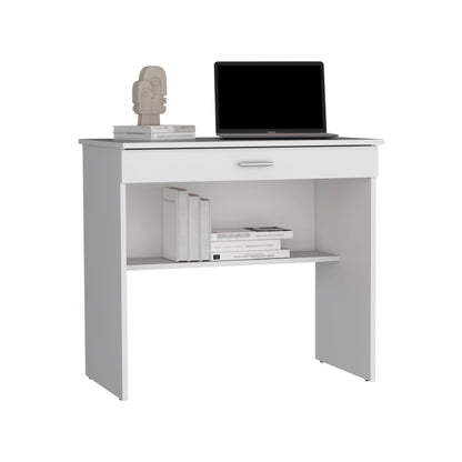 Montana Storage Desk - White, Spacious Workstation with Drawer & Shelf
