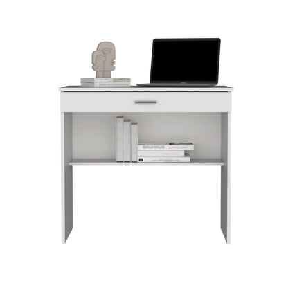 Montana Storage Desk - White, Spacious Workstation with Drawer & Shelf