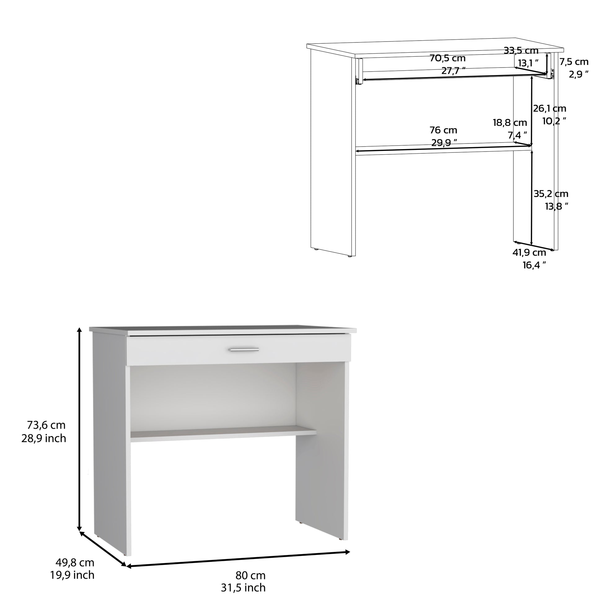 Montana Storage Desk - White, Spacious Workstation with Drawer & Shelf