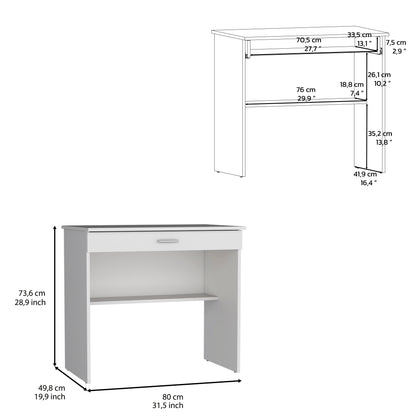 Montana Storage Desk - White, Spacious Workstation with Drawer & Shelf