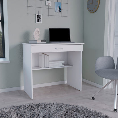 Montana Storage Desk, Spacious Stylish with Drawer and Shelf, White