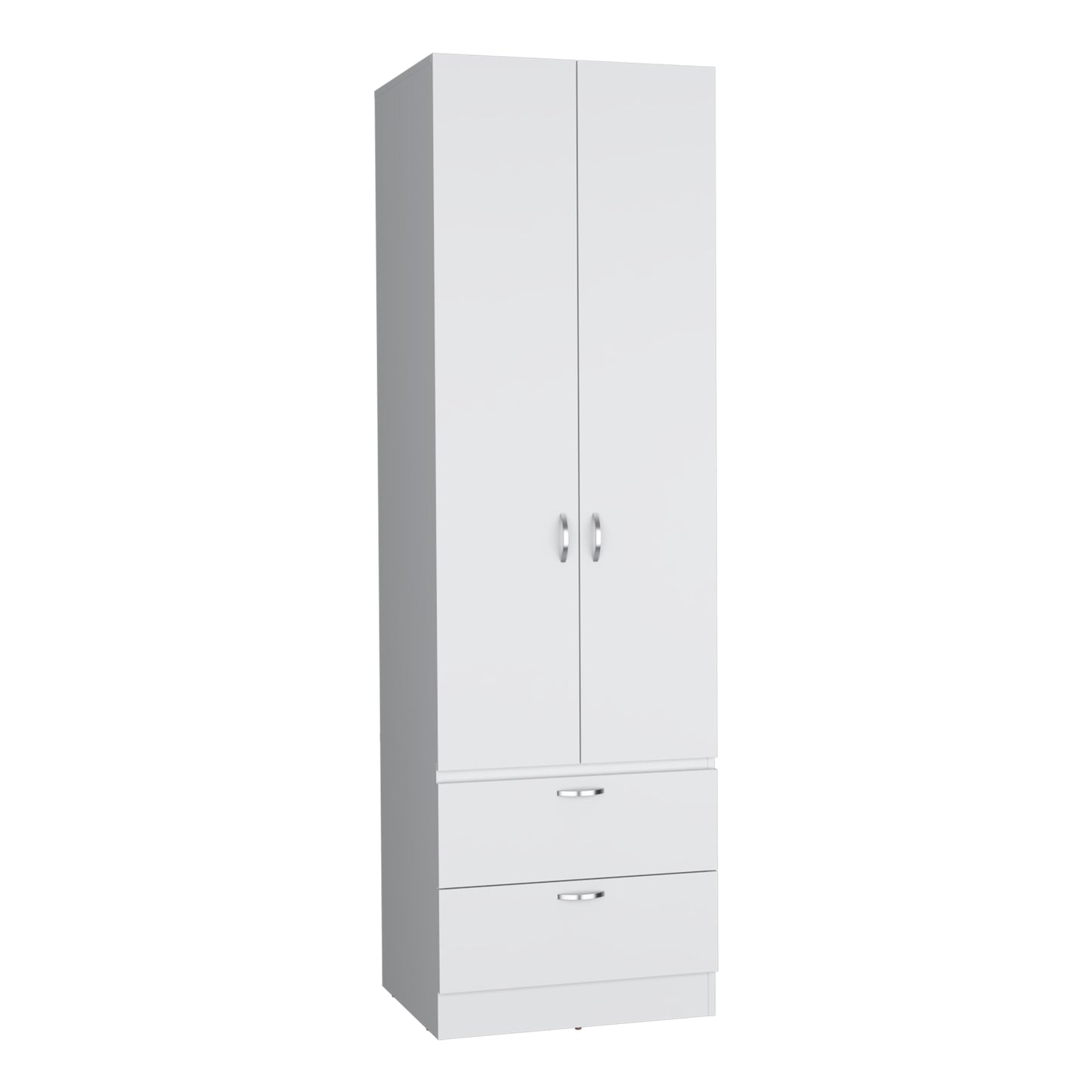 White Engineered Wood Wardrobe with 2 Drawers and Shelf Storage for Bedroom