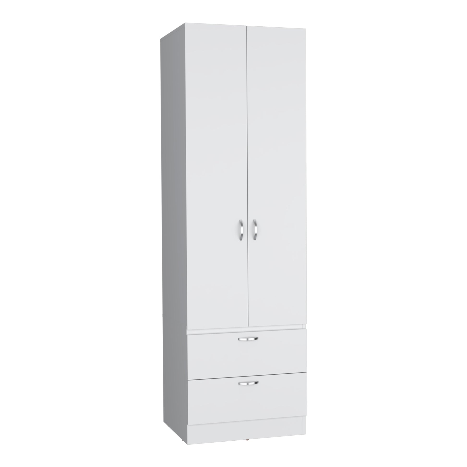 White Engineered Wood Wardrobe with 2 Drawers and Shelf Storage for Bedroom