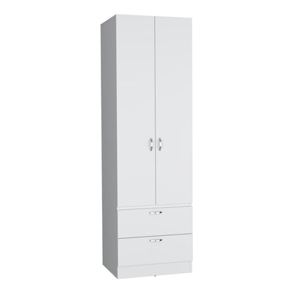 White Engineered Wood Wardrobe with 2 Drawers and Shelf Storage for Bedroom