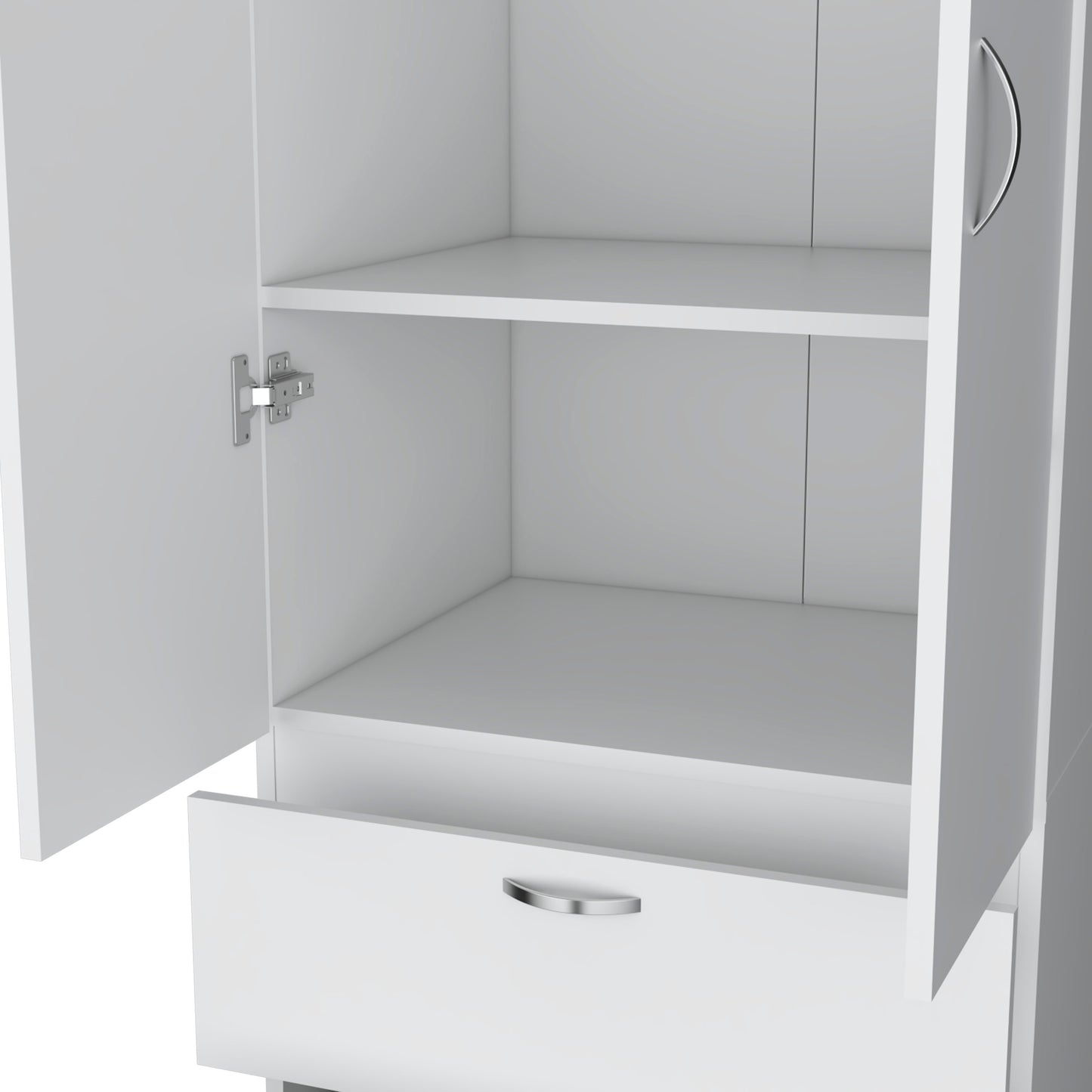 White Engineered Wood Wardrobe with 2 Drawers and Shelf Storage for Bedroom