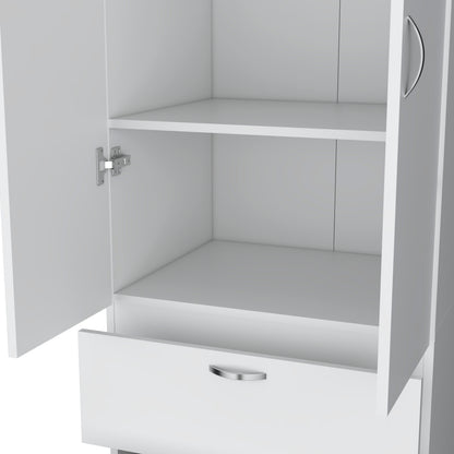 White Engineered Wood Wardrobe with 2 Drawers and Shelf Storage for Bedroom