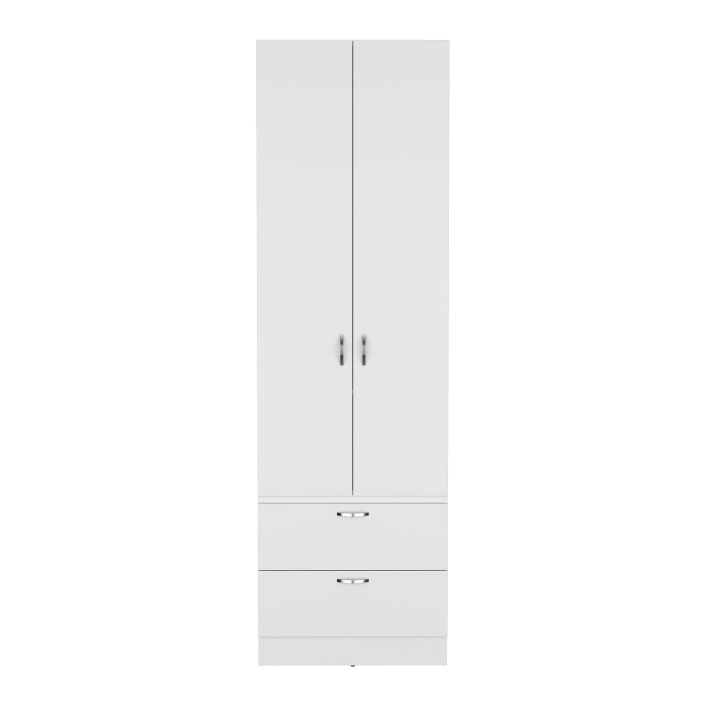 White Engineered Wood Wardrobe with 2 Drawers and Shelf Storage for Bedroom