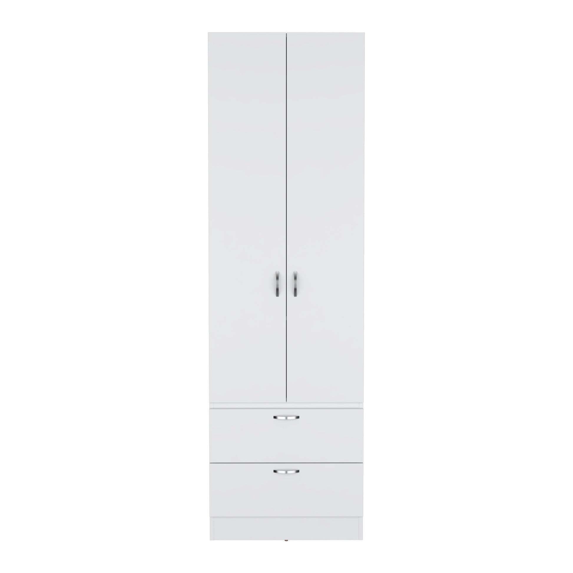 White Engineered Wood Wardrobe with 2 Drawers and Shelf Storage for Bedroom
