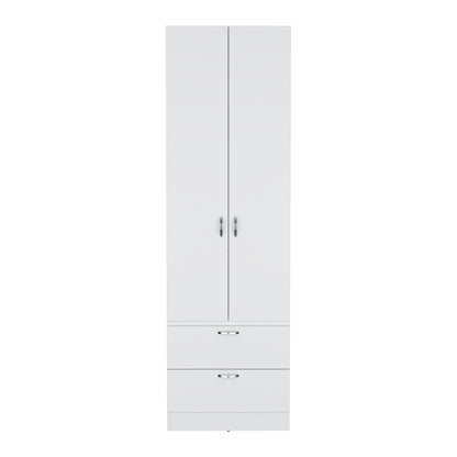 White Engineered Wood Wardrobe with 2 Drawers and Shelf Storage for Bedroom