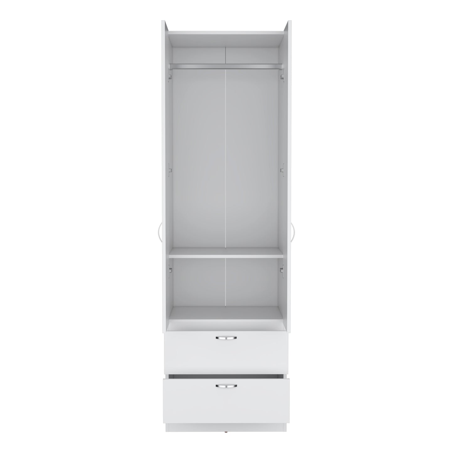 White Engineered Wood Wardrobe with 2 Drawers and Shelf Storage for Bedroom