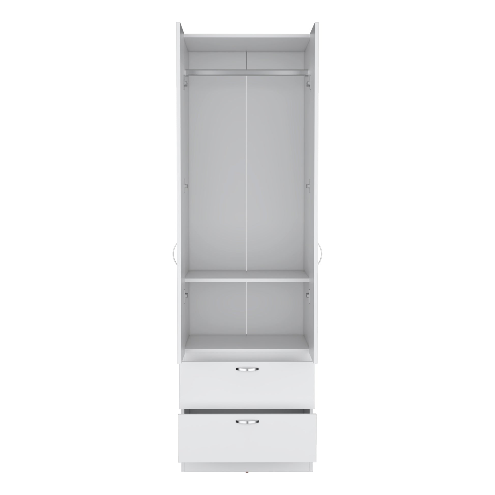 White Engineered Wood Wardrobe with 2 Drawers and Shelf Storage for Bedroom