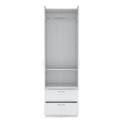 White Engineered Wood Wardrobe with 2 Drawers and Shelf Storage for Bedroom