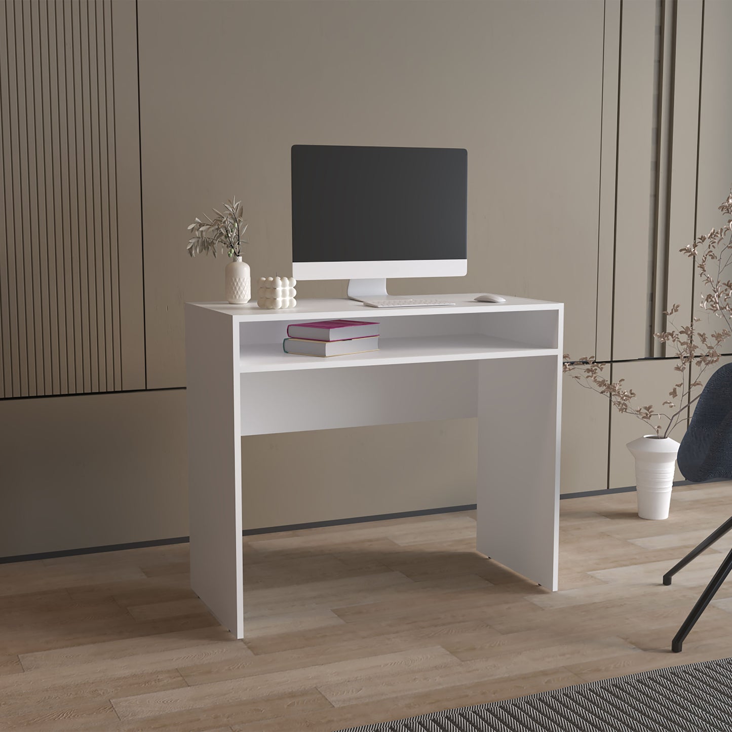 Computer Desk 30.6" H, with 1 Shelf, White