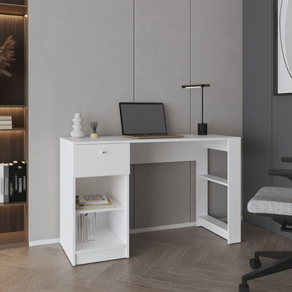 Computer Desk, 1 Drawer, 2 Shelves, White