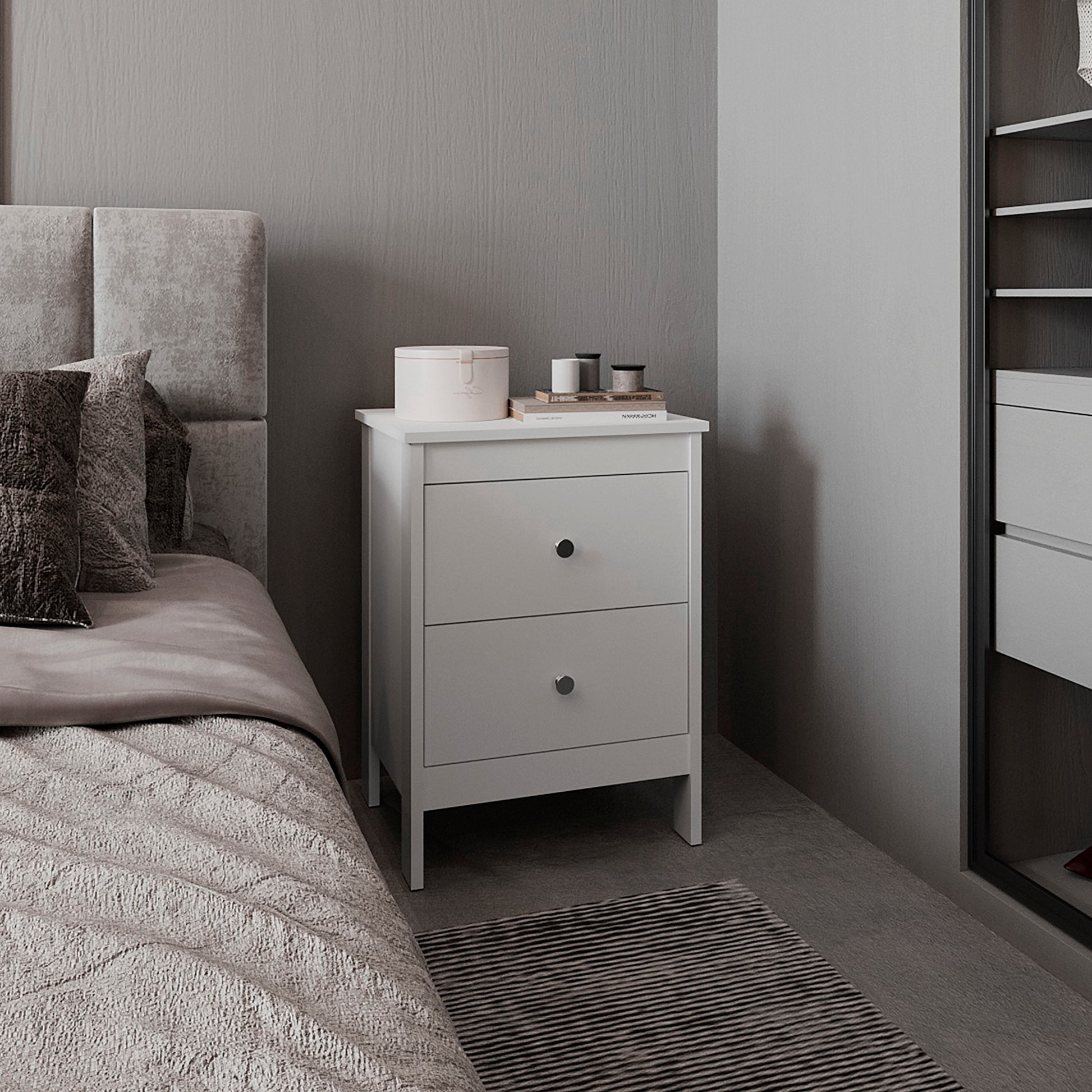 Nightstand, 2 Drawers, White