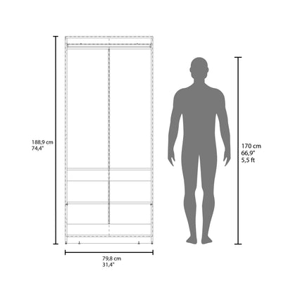Black Engineered Wood Dresser - 2 Door Armoire 74.4" Tall