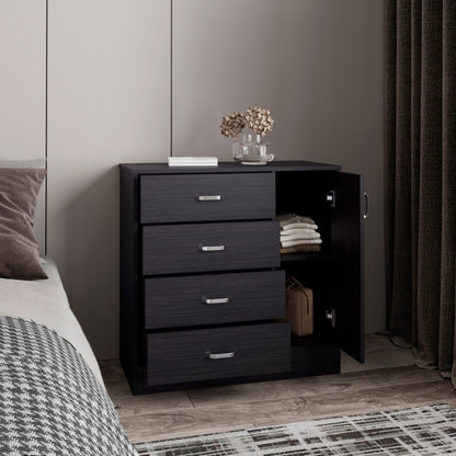 Black Wengue Dresser - 1 Door, 4 Drawers, Storage for Bedroom