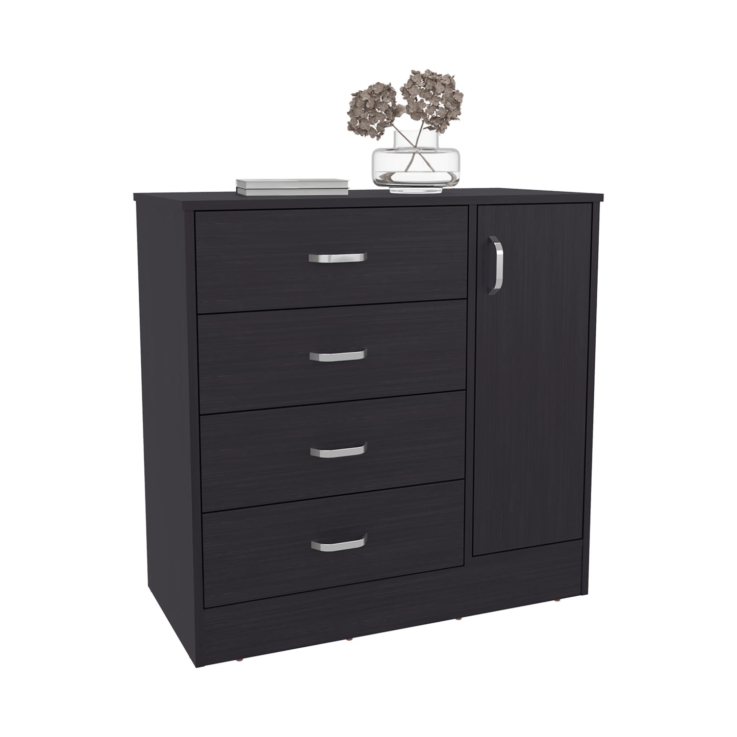 Black Wengue Dresser - 1 Door, 4 Drawers, Storage for Bedroom