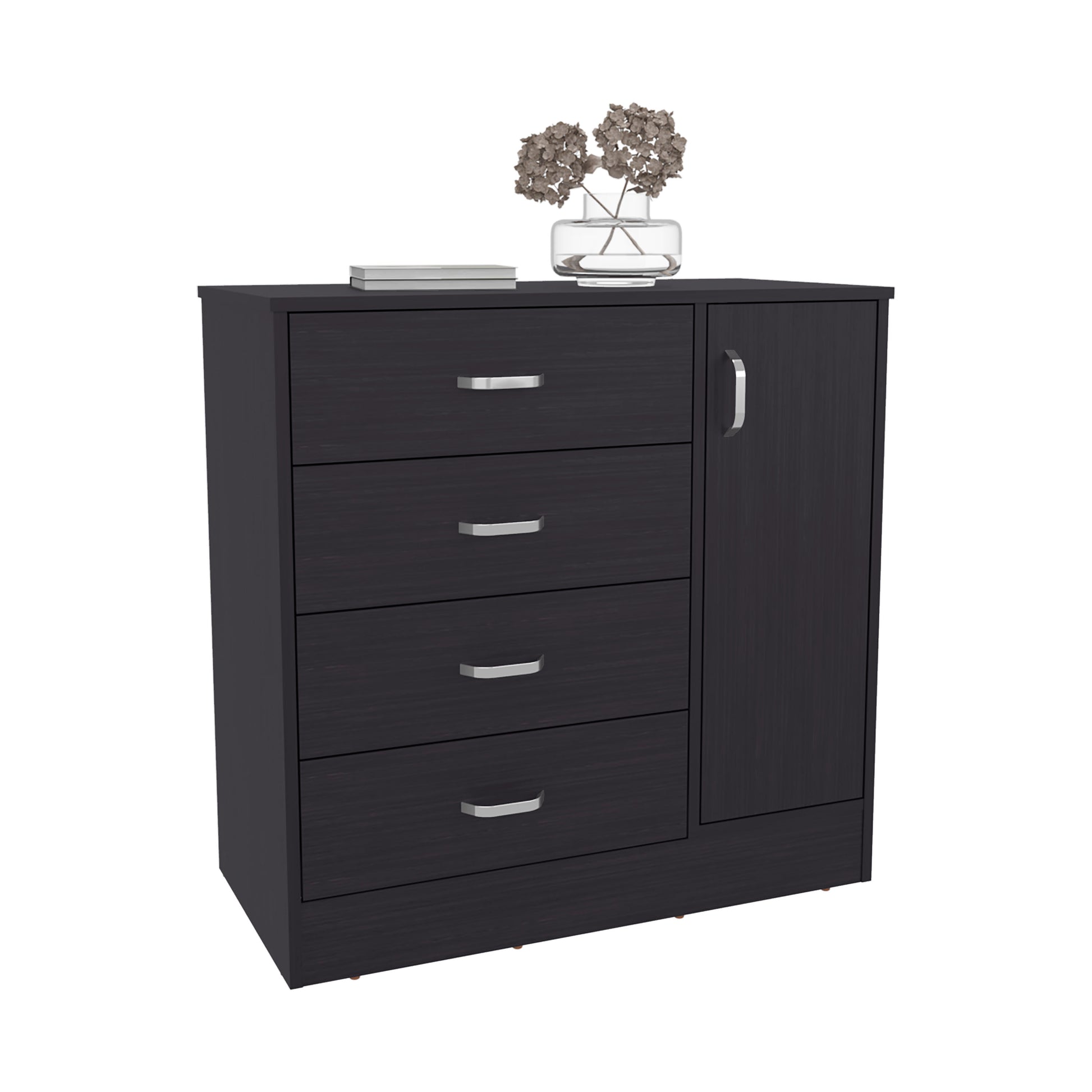 Black Wengue Dresser - 1 Door, 4 Drawers, Storage for Bedroom