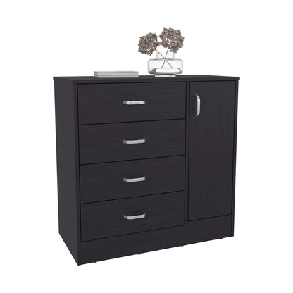 Black Wengue Dresser - 1 Door, 4 Drawers, Storage for Bedroom